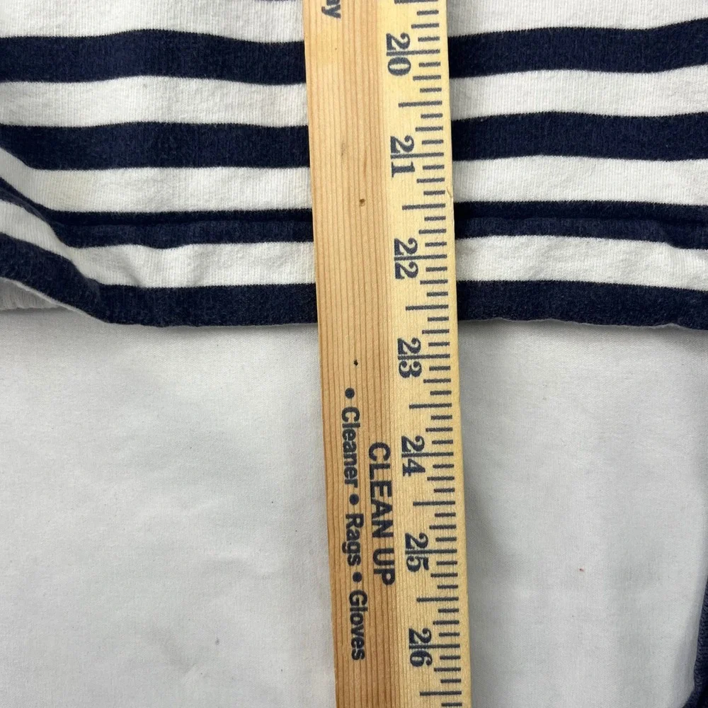 Anne Klein Nautical Boat Neck Striped Navy Blue White Drawstring Hem Sweatshirt - Picture 4 of 6